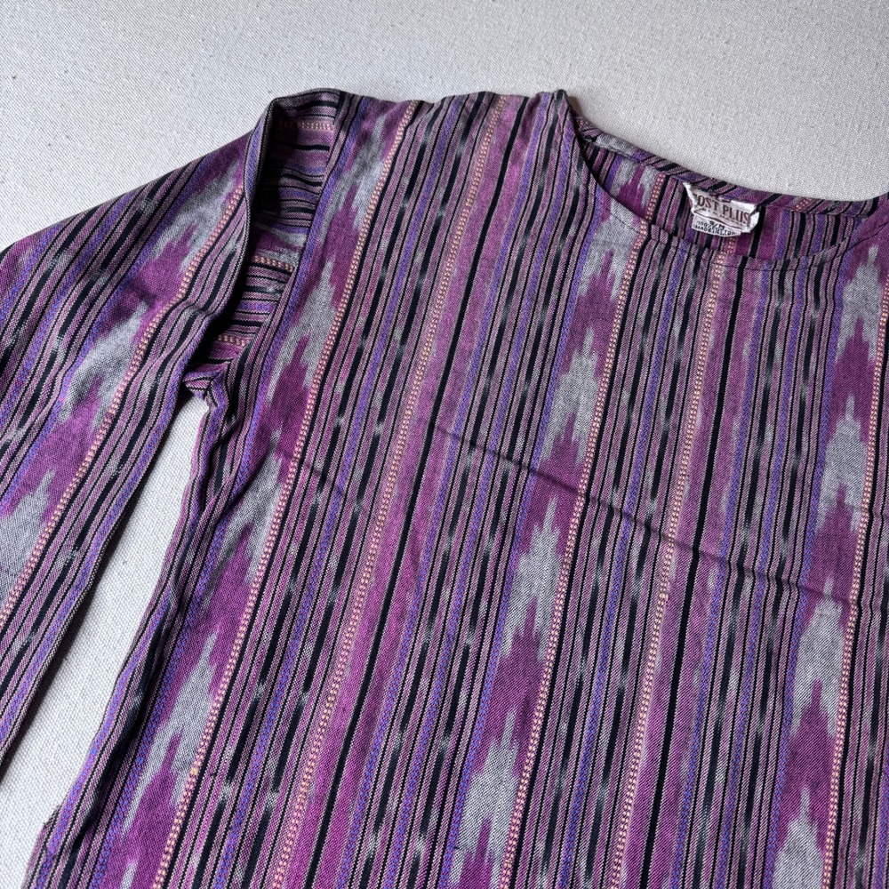 VTG Cost Plus World Market Ikat Striped Cotton Tunic Top S/M India 3/4 Sleeve